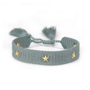 Grey Woven Adjustable Bracelet with Gold Star Charms – NWT